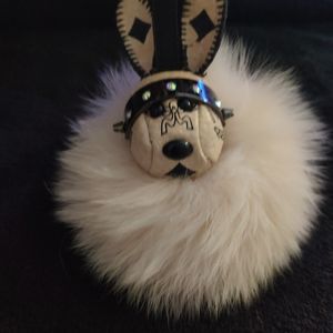 Mcm Beige bunny fur ball charm keychain